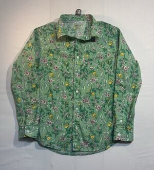 Cat & Jack Girls Floral Button Front Shirt XL (14) Green 100% Cotton